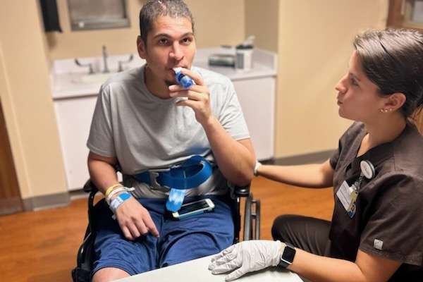 Patient in speech therapy